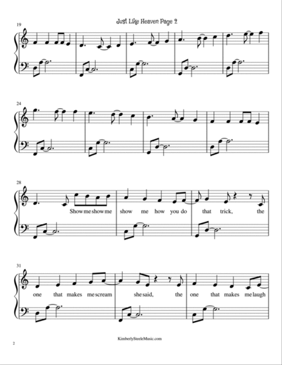 Just Like Heaven Piano Solo scores gallery preview page 2