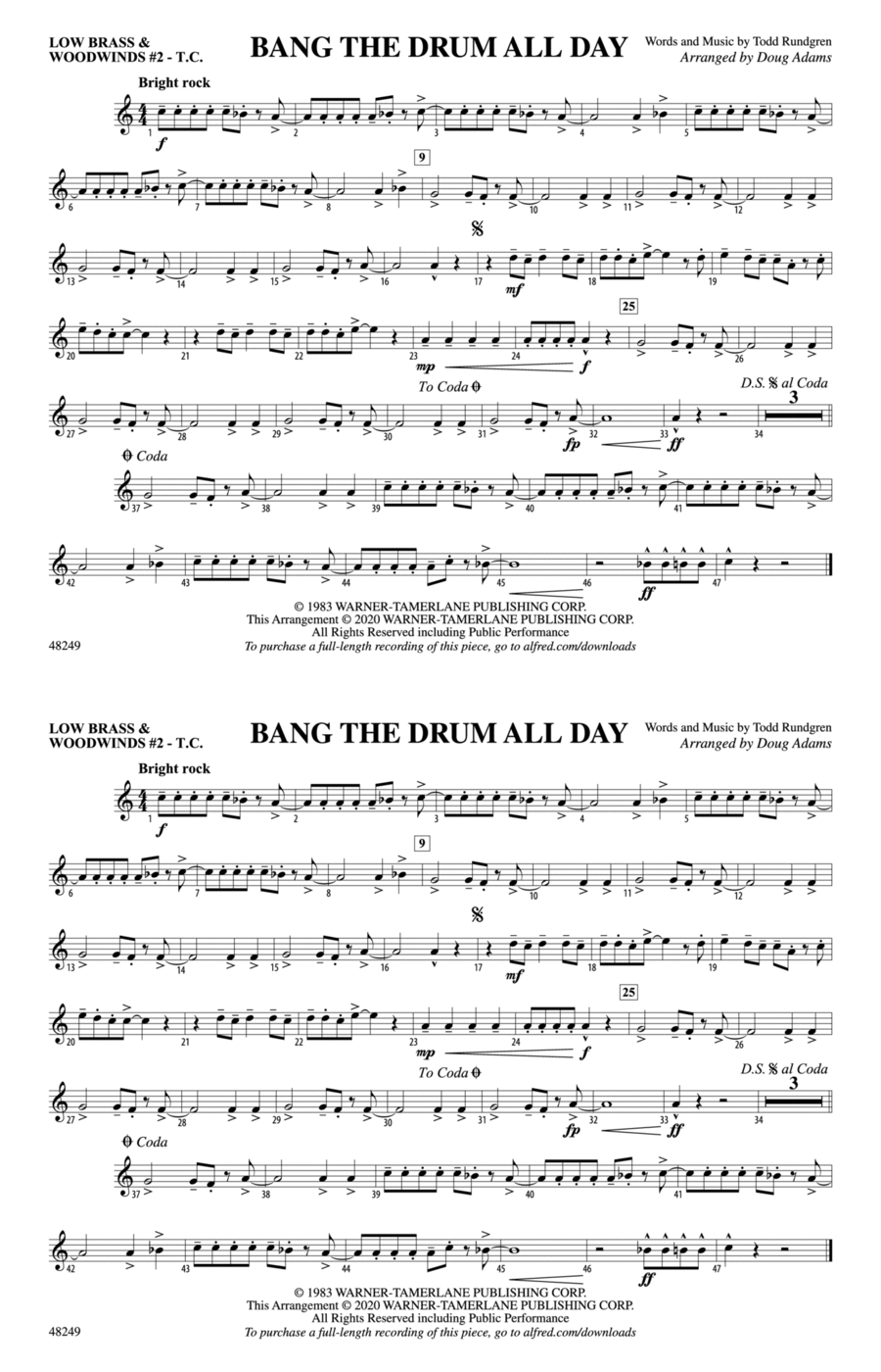 Bang the Drum All Day: Low Brass & Woodwinds #2 - Treble Clef Marching Band scores gallery preview page 1