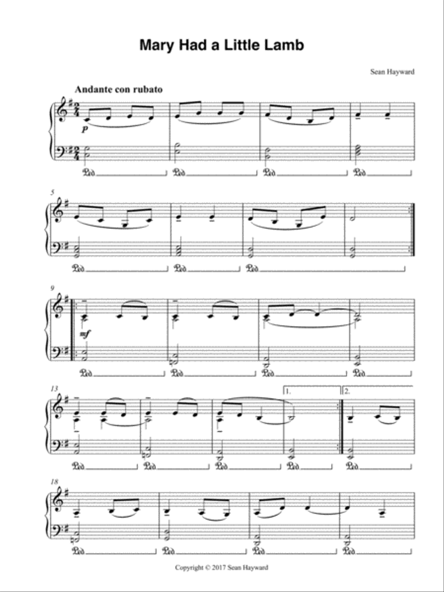 Mary Had A Little Lamb Piano Solo scores gallery preview page 1