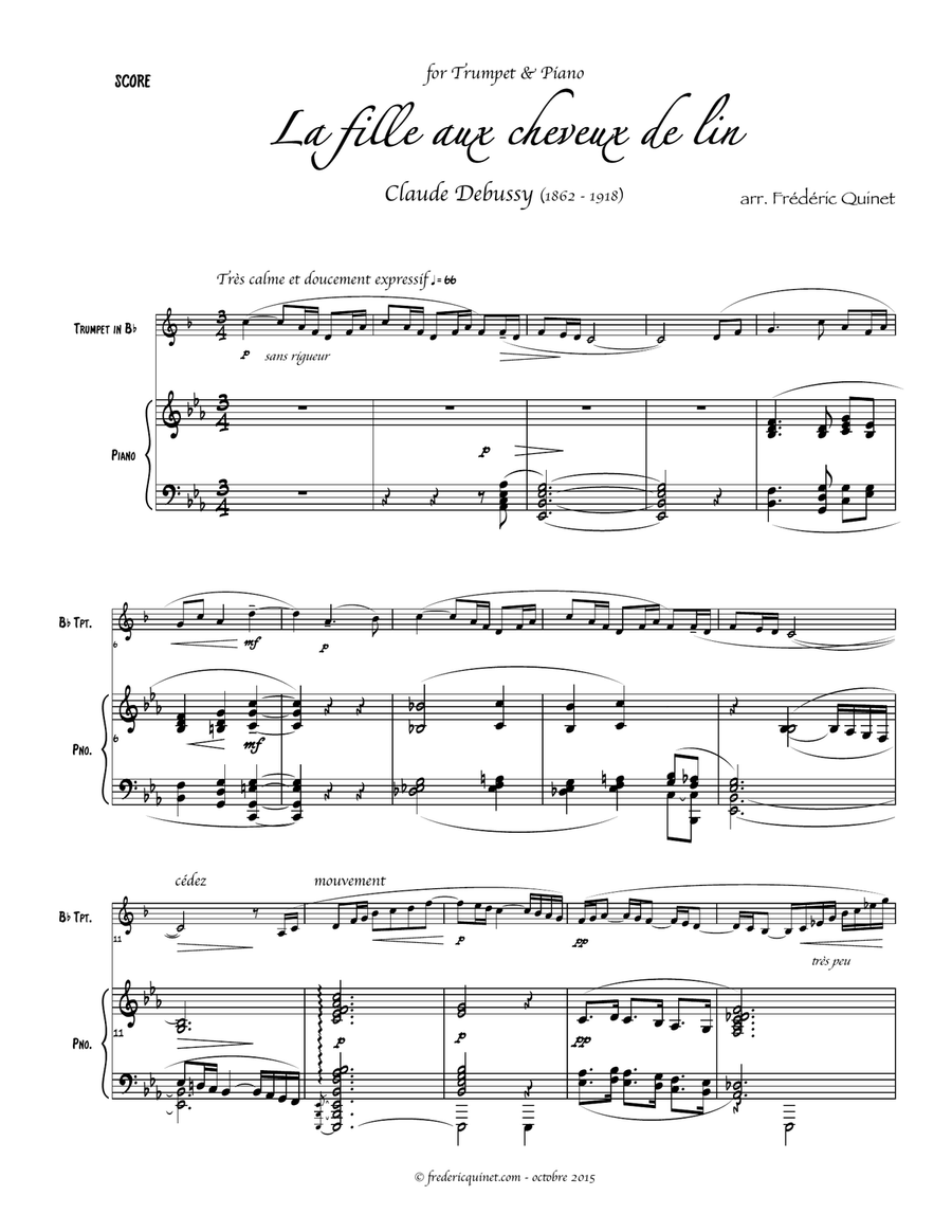 The Girl with Flaxen Hair for trumpet and piano Trumpet scores gallery preview page 3
