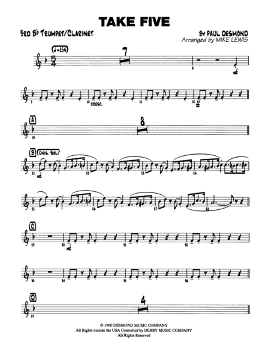 Take Five: 3rd B-flat Trumpet Jazz Ensemble scores gallery preview page 1