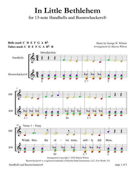 In Little Bethlehem for 13-note Bells and Boomwhackers (with Color Coded Notes) image number null