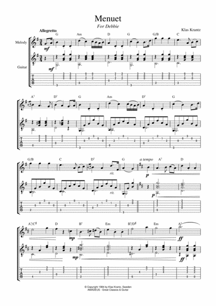 Menuet for Debbie for flute/violin and guitar (TAB) image number null