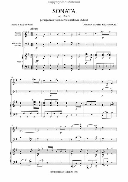 Sonata Op. 12 No. 3 for Harp (with Violin and Violoncello ad libitum)