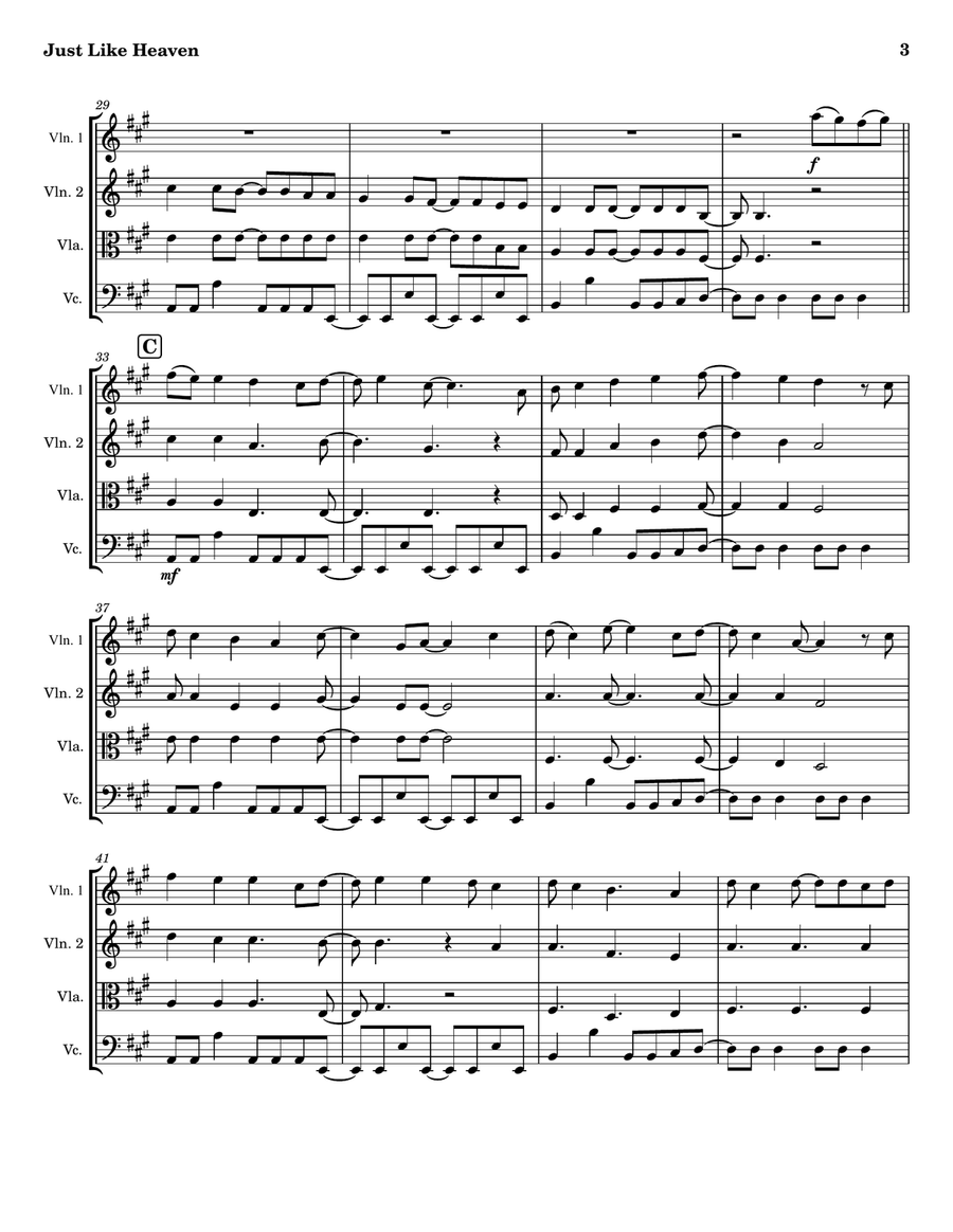 Just Like Heaven String Quartet scores gallery preview page 3