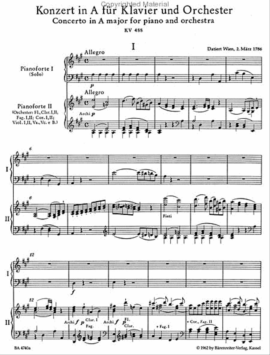 Concerto for Piano and Orchestra, No. 23 A major, KV 488 Piano Solo scores gallery preview page 2