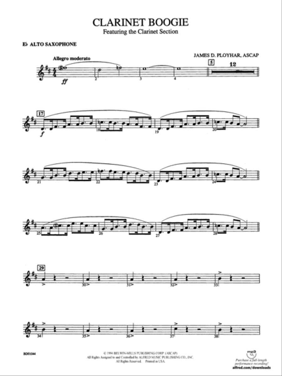 Clarinet Boogie: E-flat Alto Saxophone Concert Band scores gallery preview page 1