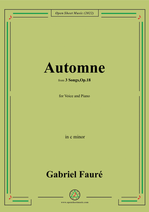 Book cover for Fauré-Automne,in c minor,Op.18 No.3,from '3 Songs,Op.18'