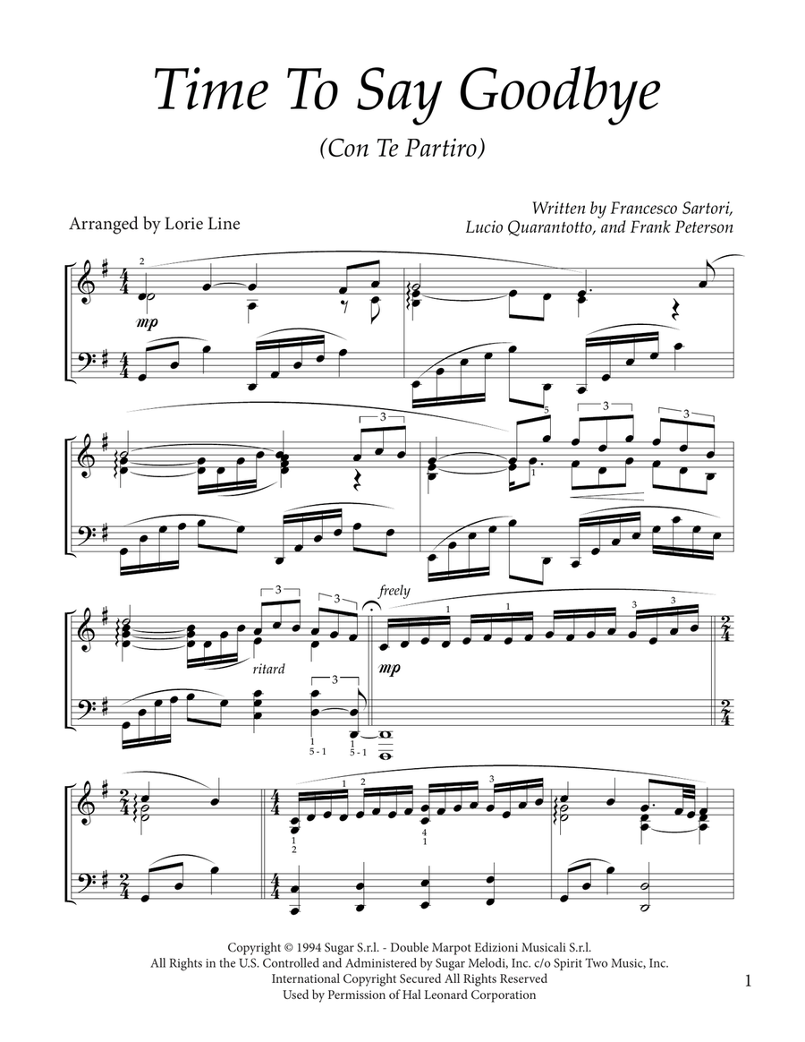 Time To Say Goodbye Piano Solo scores gallery preview page 1