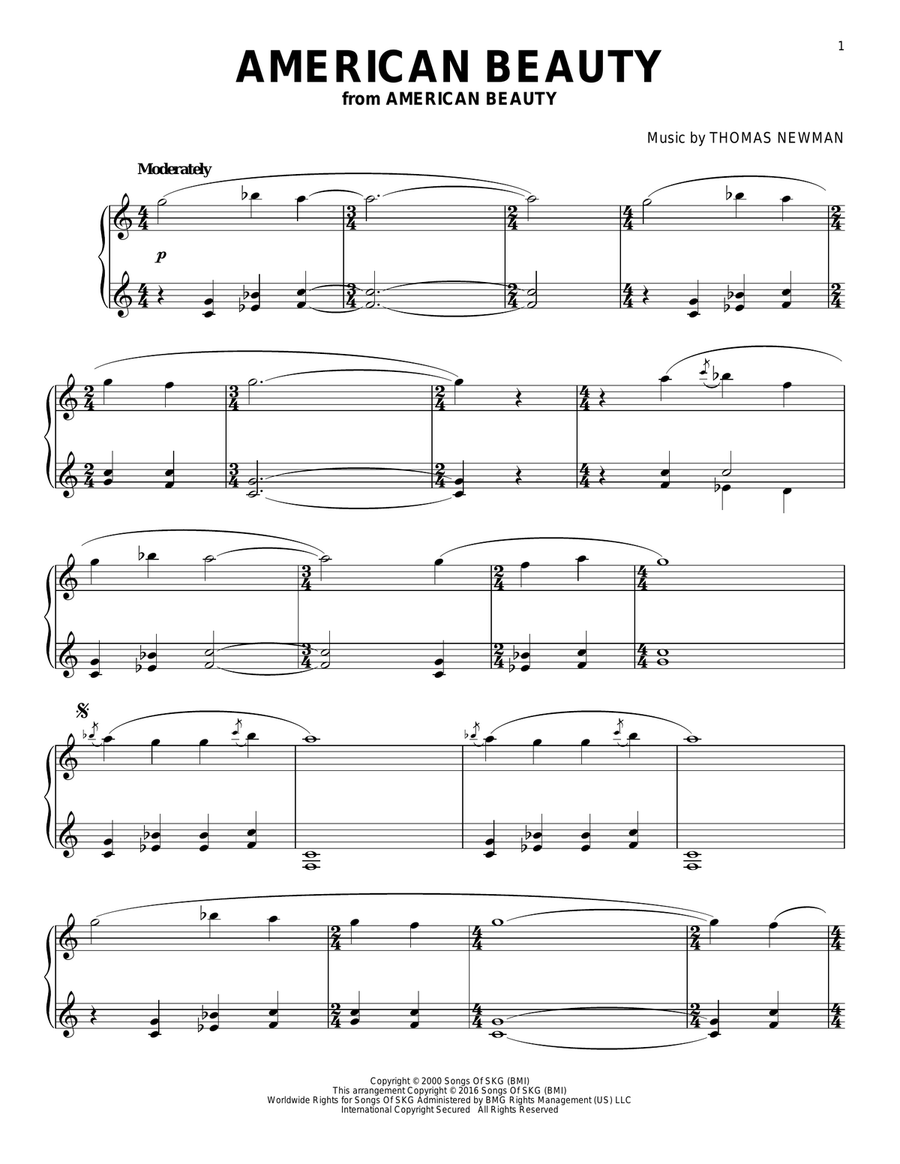 American Beauty Piano Solo scores gallery preview page 1