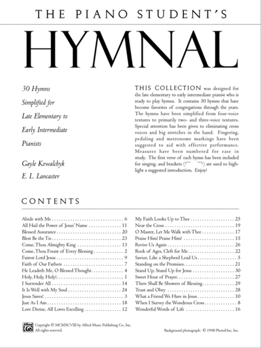 The Piano Student's Hymnal: 30 Hymns Simplified for Late Elementary to Early Intermediate Pianists Choir scores gallery preview page 1
