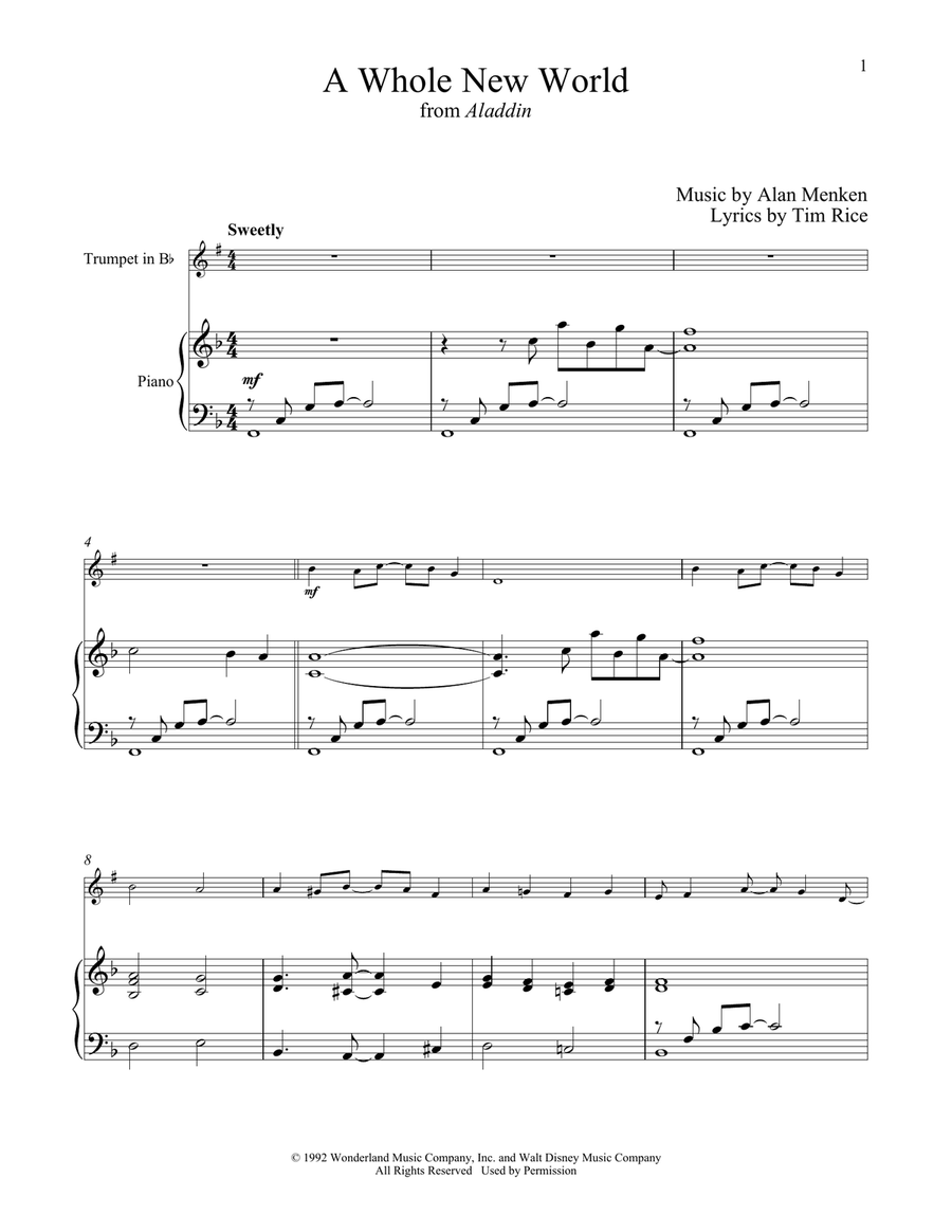 A Whole New World (from Aladdin) Trumpet Solo scores gallery preview page 1