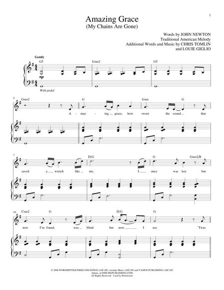 Amazing Grace (My Chains Are Gone) by Chris Tomlin Piano, Vocal - Digital Sheet Music