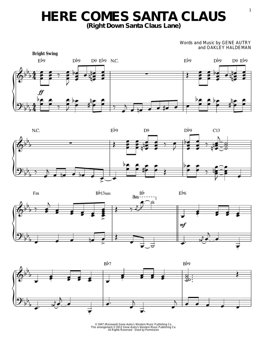 Here Comes Santa Claus (Right Down Santa Claus Lane) [Jazz version] (arr. Brent Edstrom) Piano Solo scores gallery preview page 1