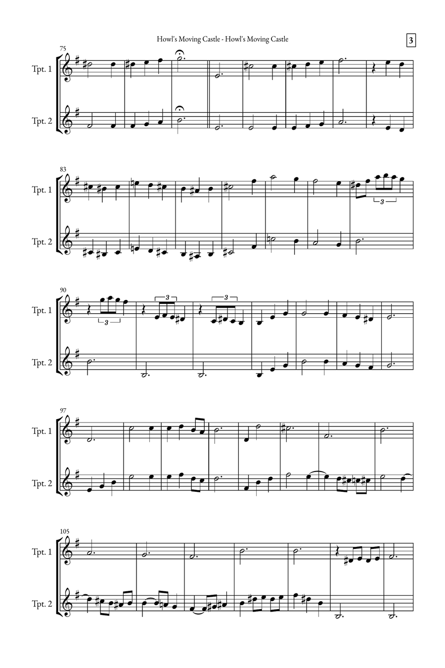 Howl's Moving Castle Trumpet Duet scores gallery preview page 3
