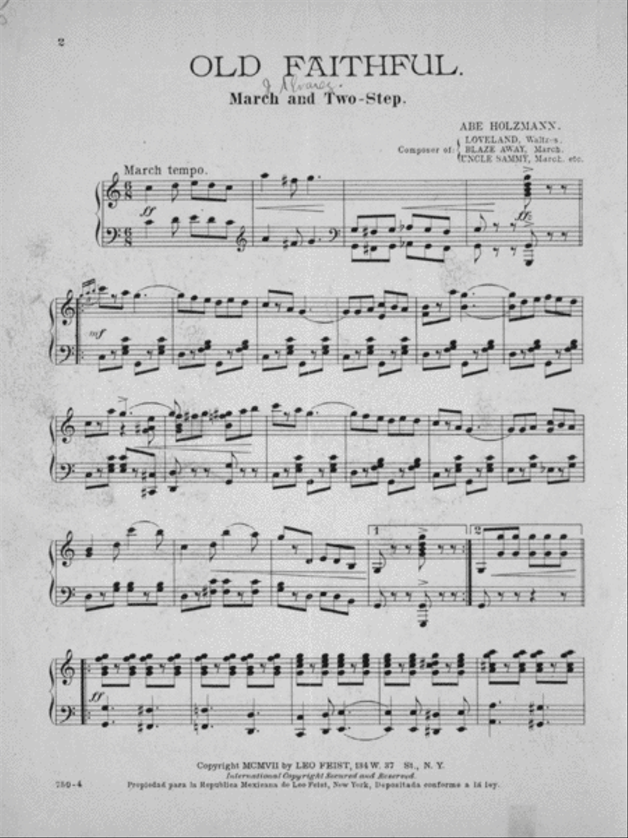 Old Faithful. March and Two-Step Piano Solo scores gallery preview page 2