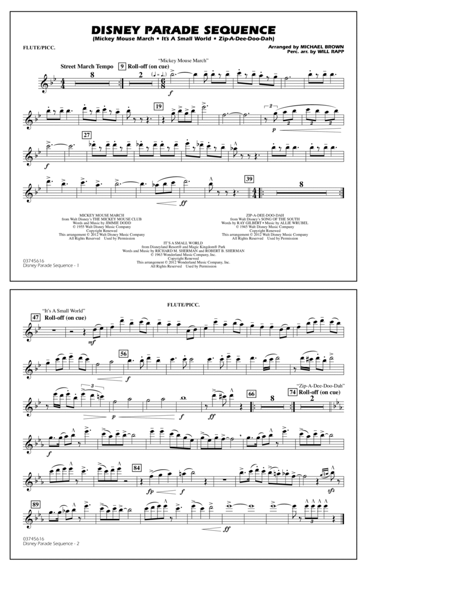 Disney Parade Sequence - Flute/Piccolo Marching Band scores gallery preview page 1