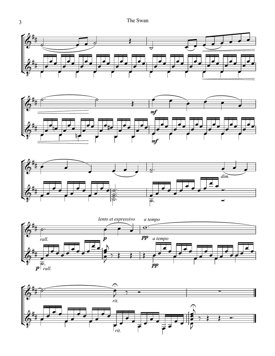 The Swan / Le cygne (D Major) for violin and guitar String Duet scores gallery preview page 4