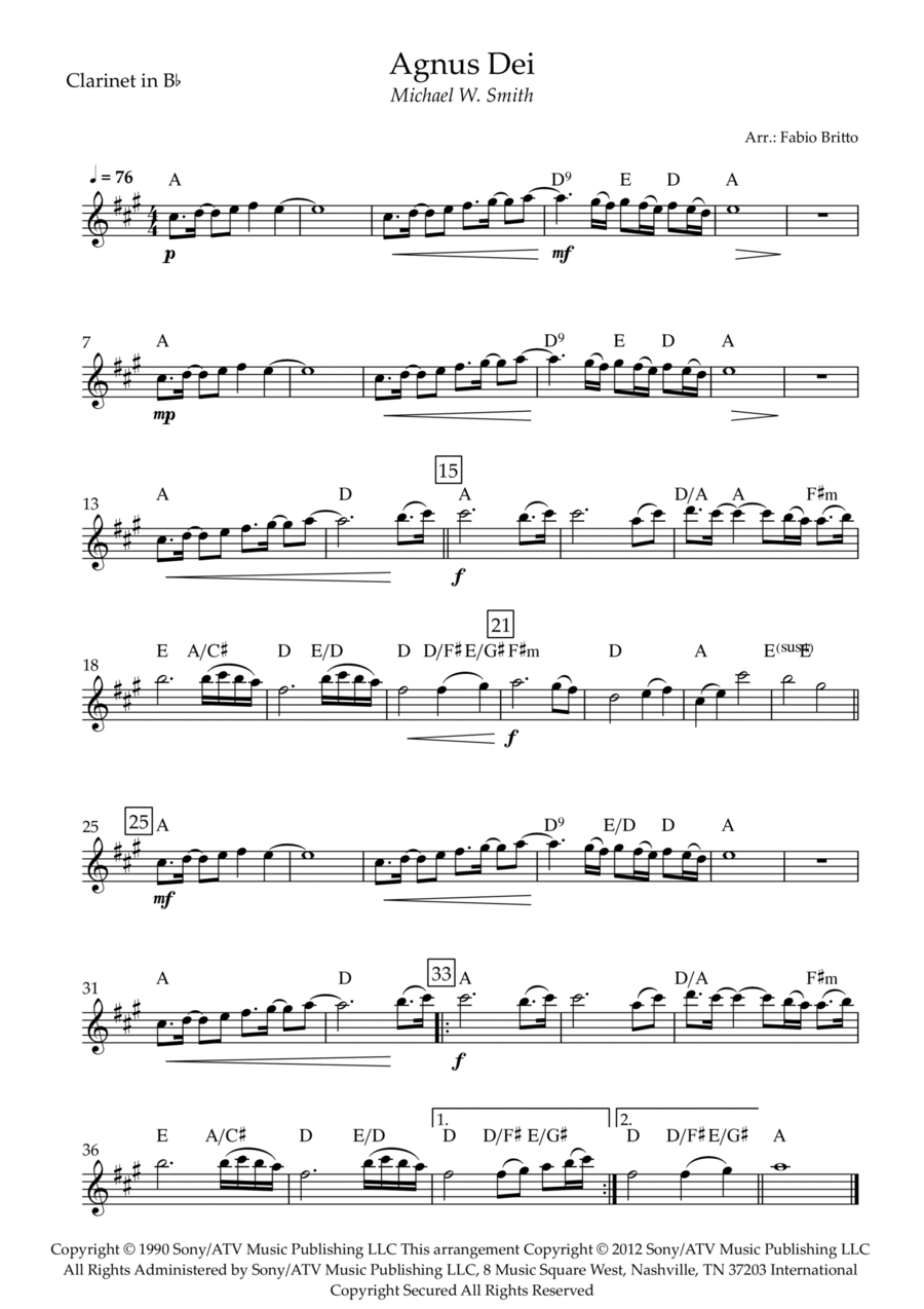 Agnus Dei B-Flat Clarinet scores gallery preview page 1