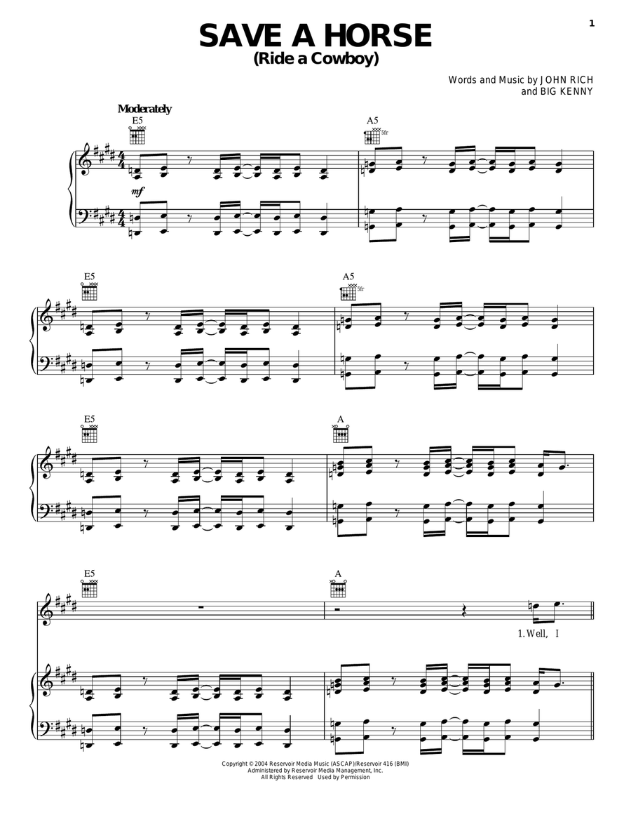 Save A Horse (Ride A Cowboy) Piano, Vocal, Guitar scores gallery preview page 1
