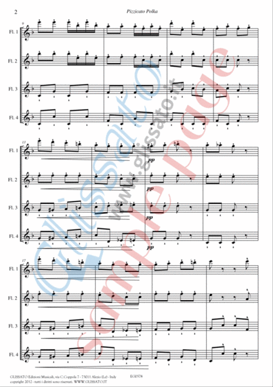 Pizzicato polka - Flute Quartet (score & parts) image number null