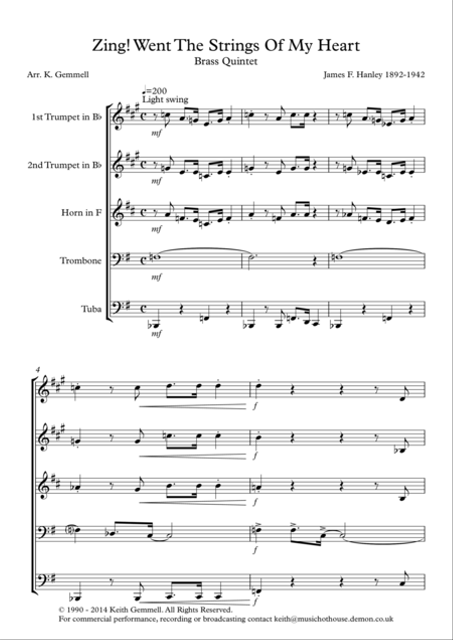 Zing! Went The Strings Of My Heart - Brass Quintet Brass Quintet scores gallery preview page 1