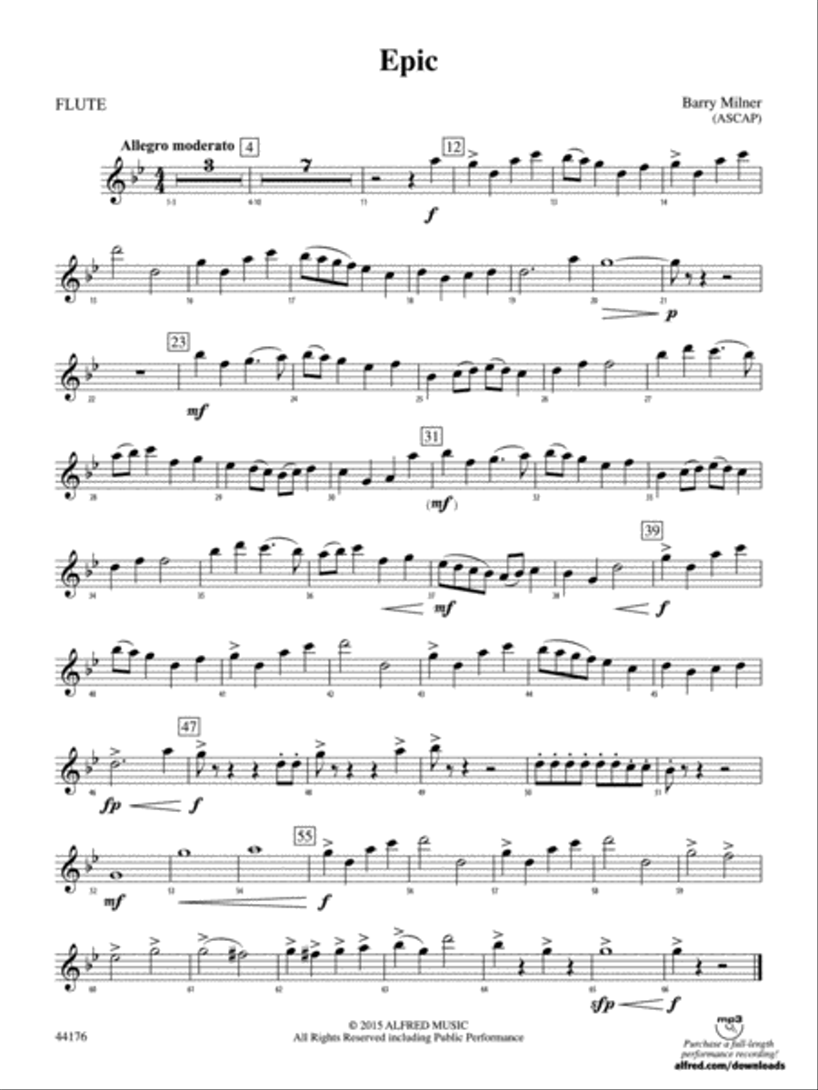 Epic: Flute Epic: Flute Concert Band scores gallery preview page 1