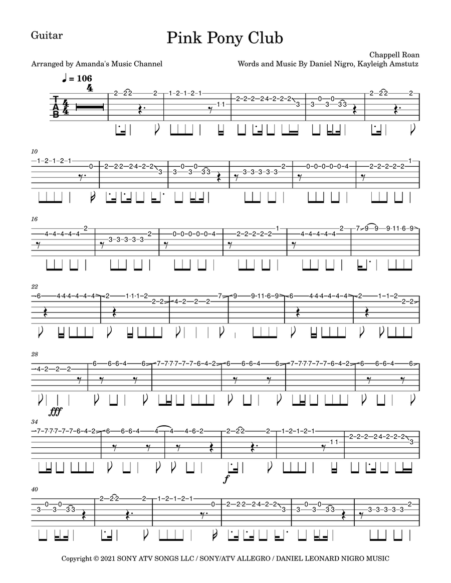 Pink Pony Club Acoustic Guitar scores gallery preview page 1
