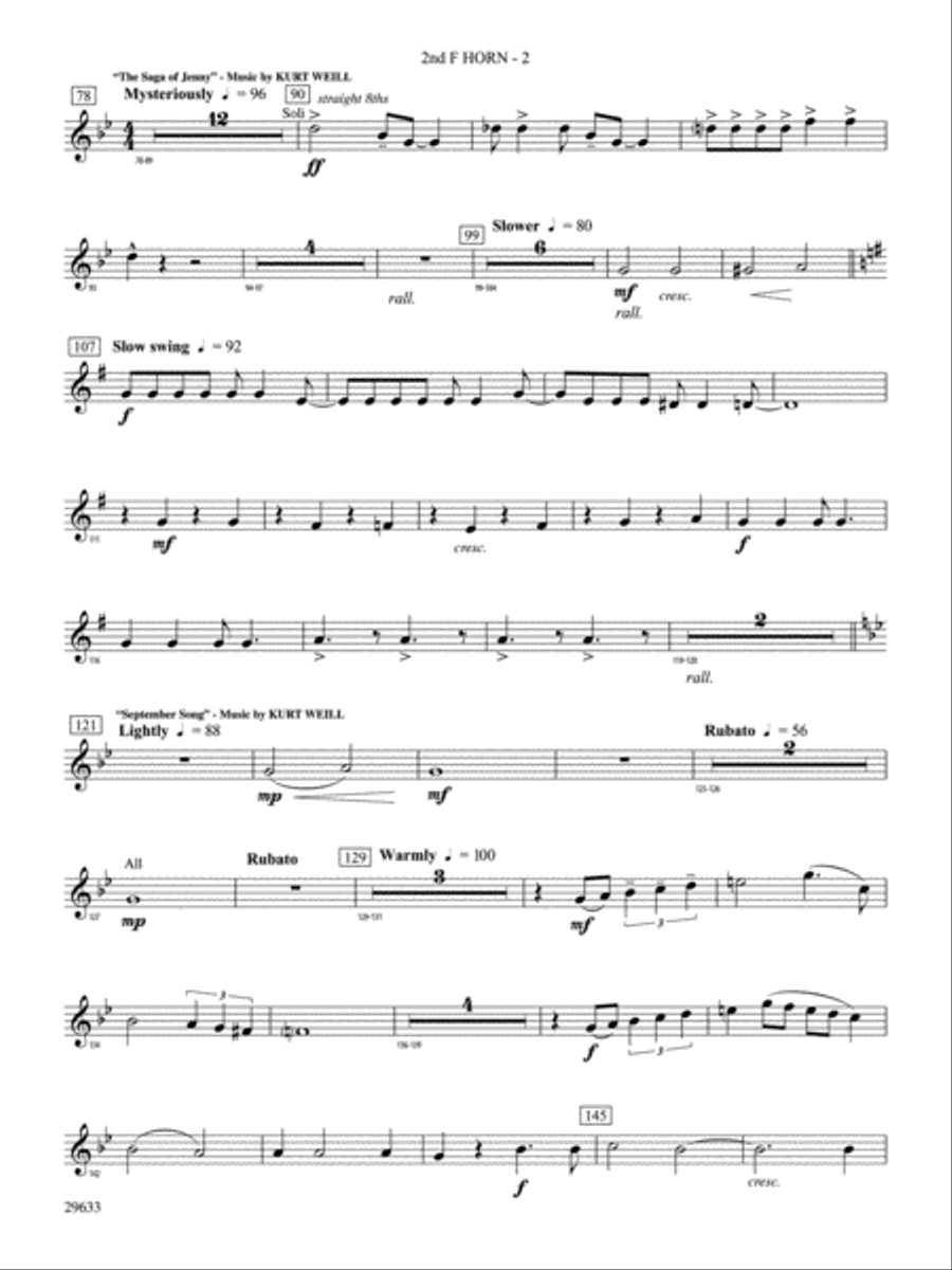 A Tribute to Kurt Weill: 2nd F Horn Concert Band scores gallery preview page 2