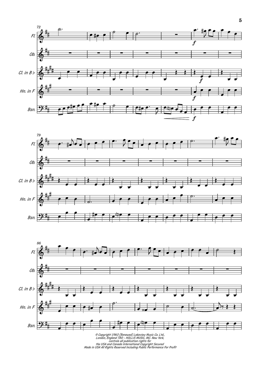 Oom-Pah-Pah (from Oliver!) Woodwind Quintet scores gallery preview page 5