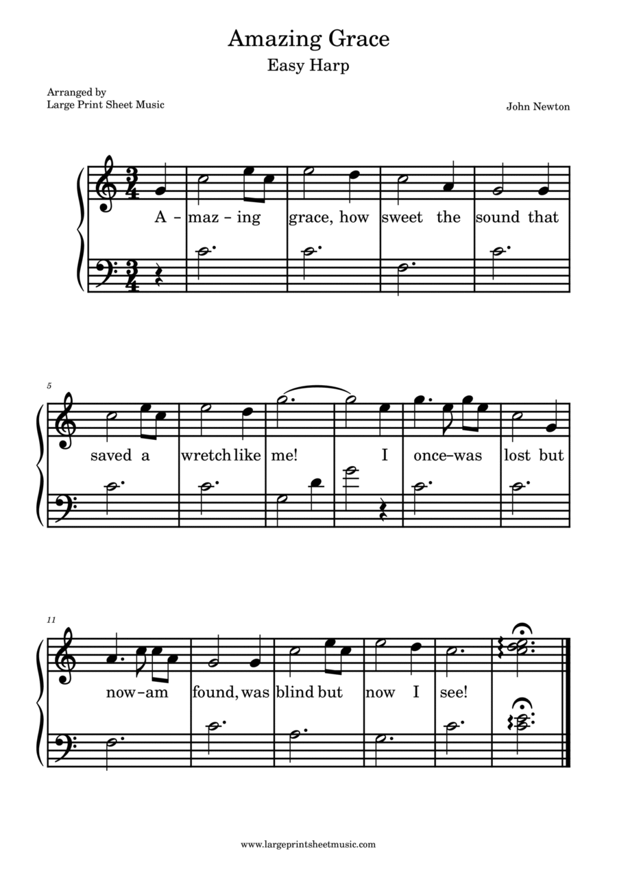 Amazing Grace For Easy Harp - Beginner Harp scores gallery preview page 1