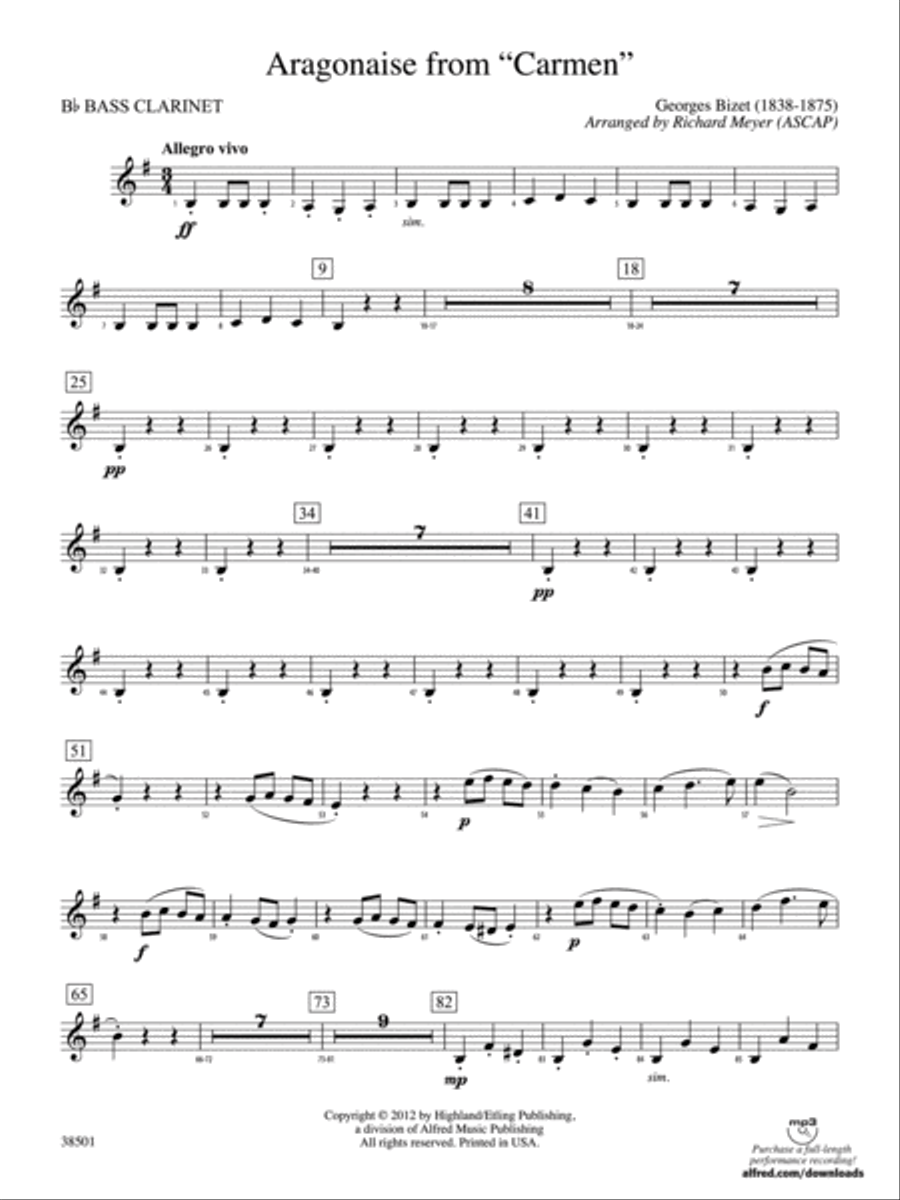 Aragonaise from Carmen: B-flat Bass Clarinet Full Orchestra scores gallery preview page 1