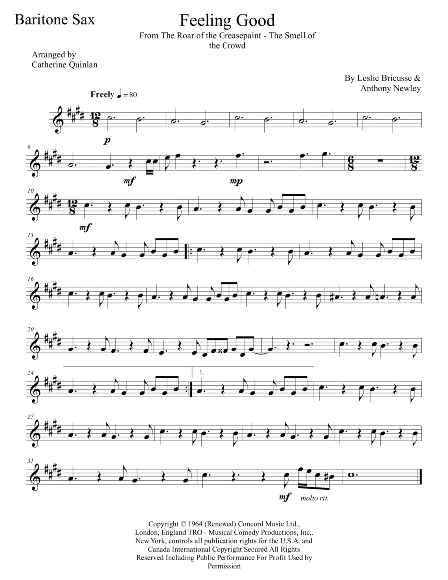 Feeling Good Feeling Good Saxophone Quartet scores gallery preview page 1