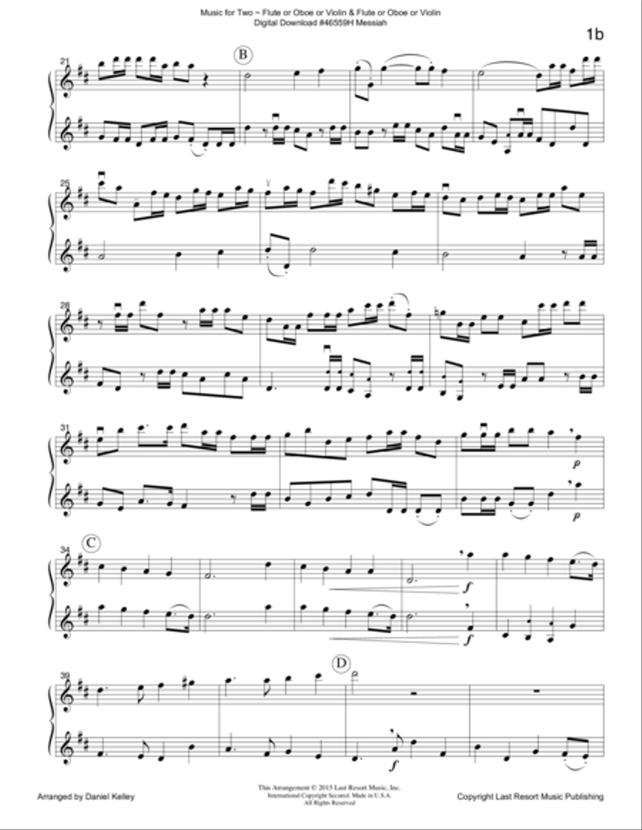 Handel's Messiah - Duet - for Flute or Oboe or Violin & Flute or Oboe or Violin - Music for Two Small Ensemble scores gallery preview page 3