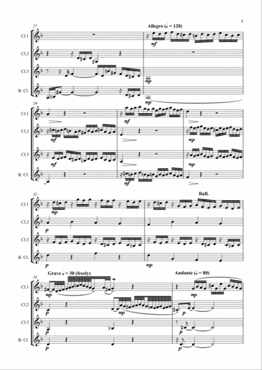 Prelude and Fugue II (BWV 847) for Clarinet Quartet Clarinet Quartet scores gallery preview page 5