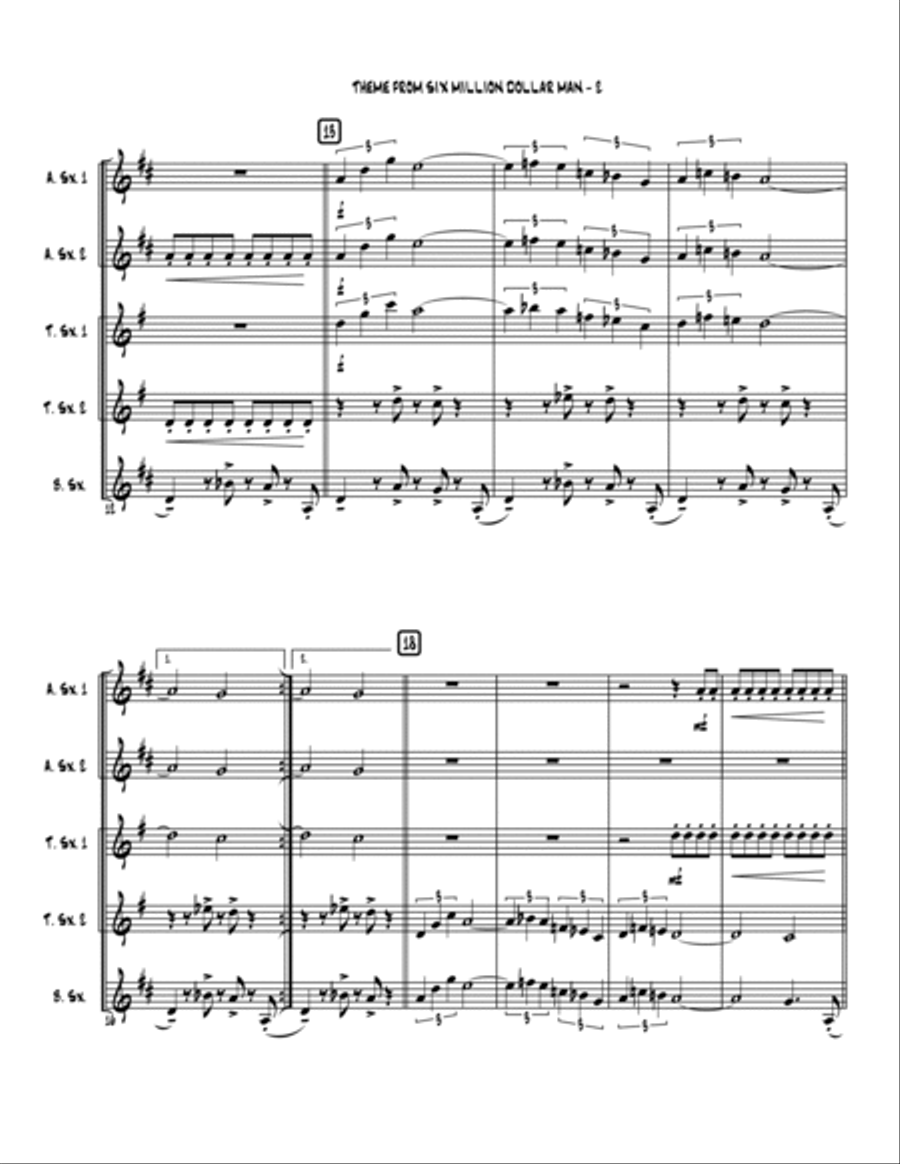 Theme From Six Million Dollar Man Saxophone Quintet scores gallery preview page 3