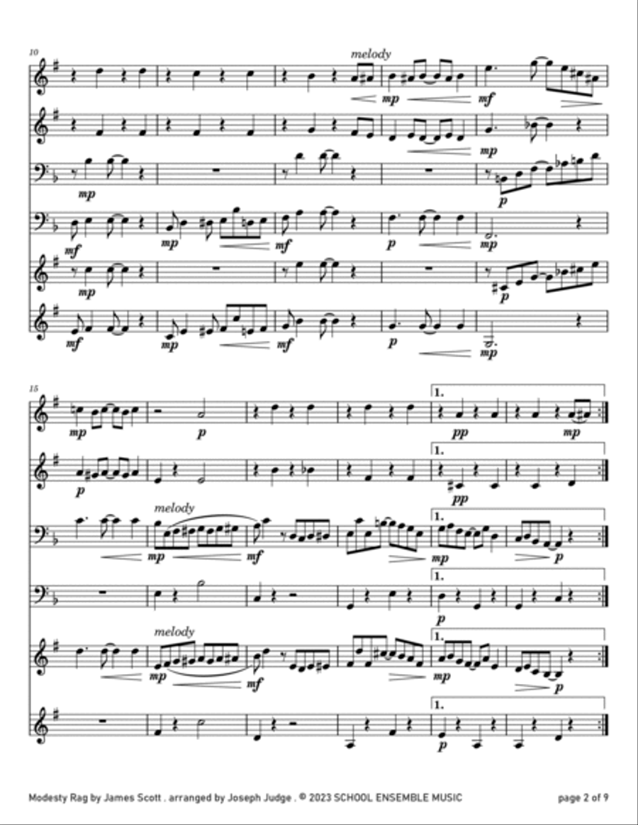 Modesty Rag by James Scott for Brass Quartet in Schools Brass Quartet scores gallery preview page 2