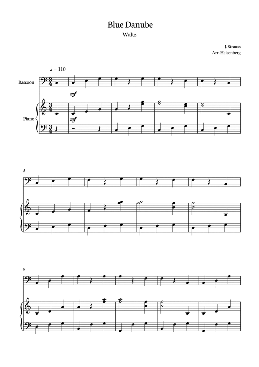 The Blue Danube for Bassoon with accompaniment - Score and parts included image number null