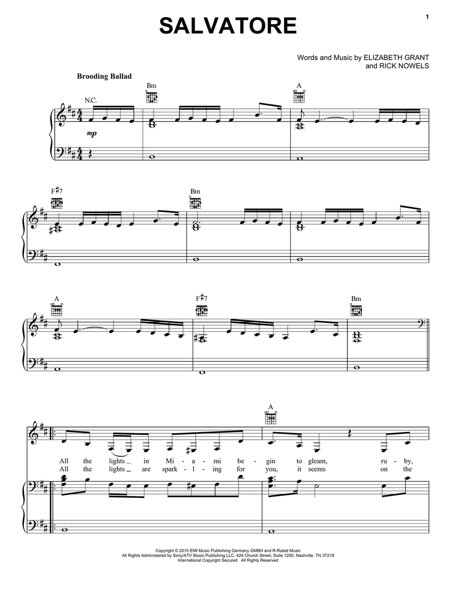 Salvatore Piano, Vocal, Guitar scores gallery preview page 1