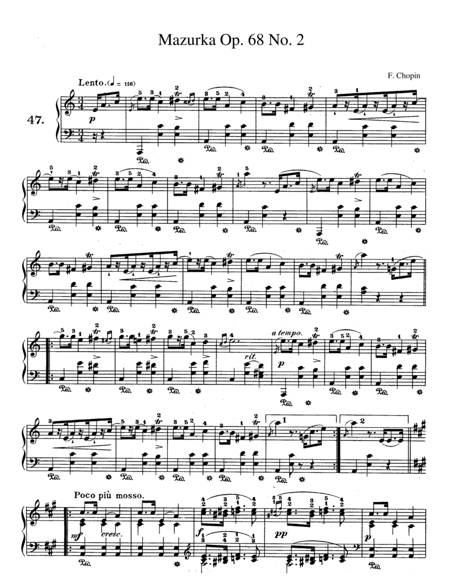 Chopin Mazurka Op 68. No. 2 in A Minor (Am) image number null