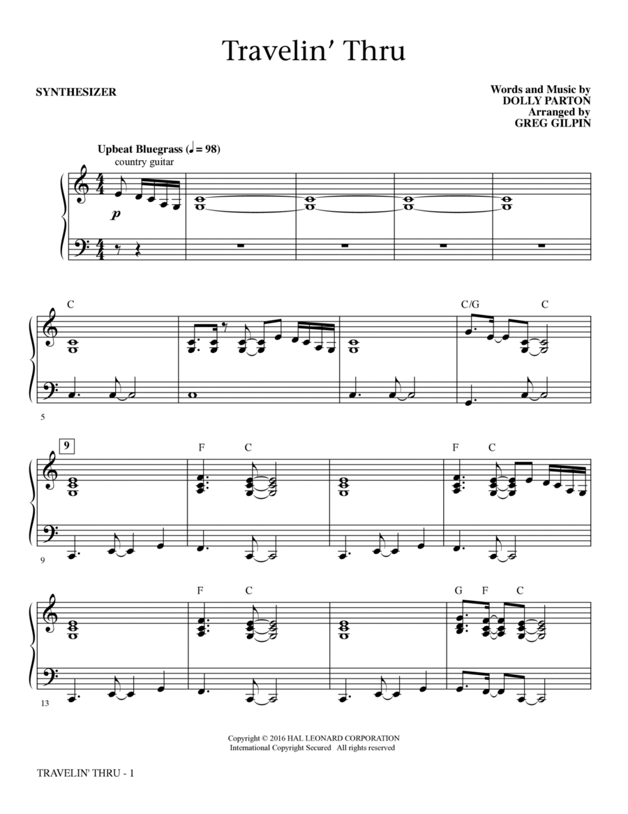 Travelin' Thru - Synthesizer Choir scores gallery preview page 1
