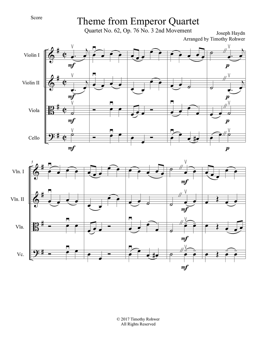 Emperor Quartet Theme String Quartet scores gallery preview page 2