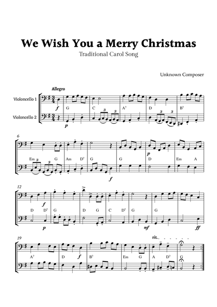 We Wish you a Merry Christmas Cello Duet with Chords image number null