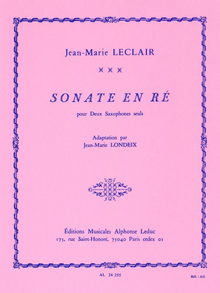 Book cover for Sonate In D Major (saxophones 2)
