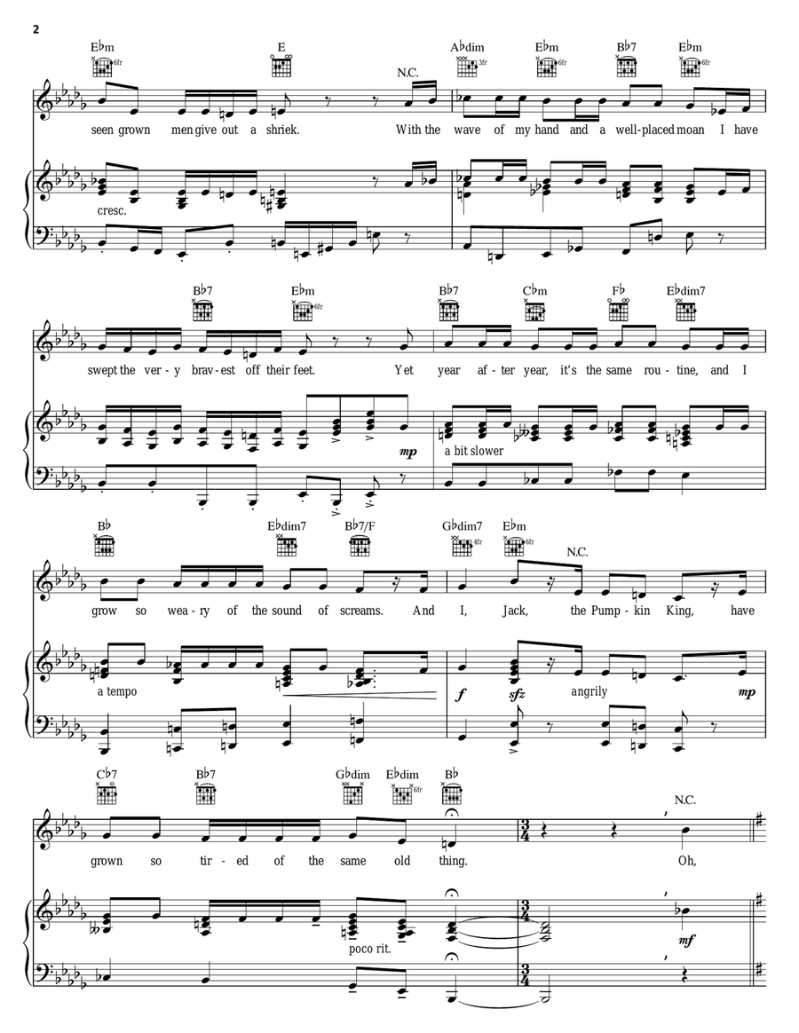 Jack's Lament (from The Nightmare Before Christmas) Piano, Vocal, Guitar scores gallery preview page 2