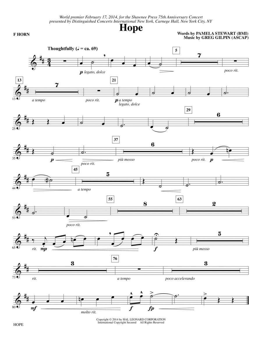 Hope - F Horn Hope - F Horn Choir scores gallery preview page 1