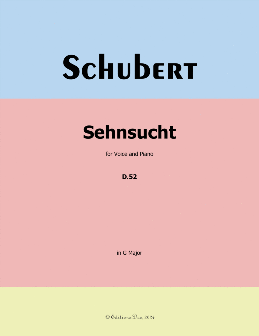 Sehnsucht, by Schubert, D.52, in G Major Voice scores gallery preview page 1