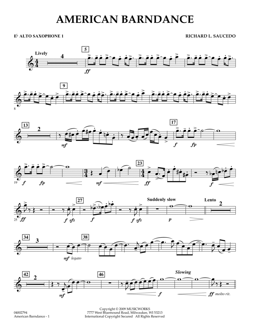 American Barndance - Eb Alto Saxophone 1 Concert Band scores gallery preview page 1