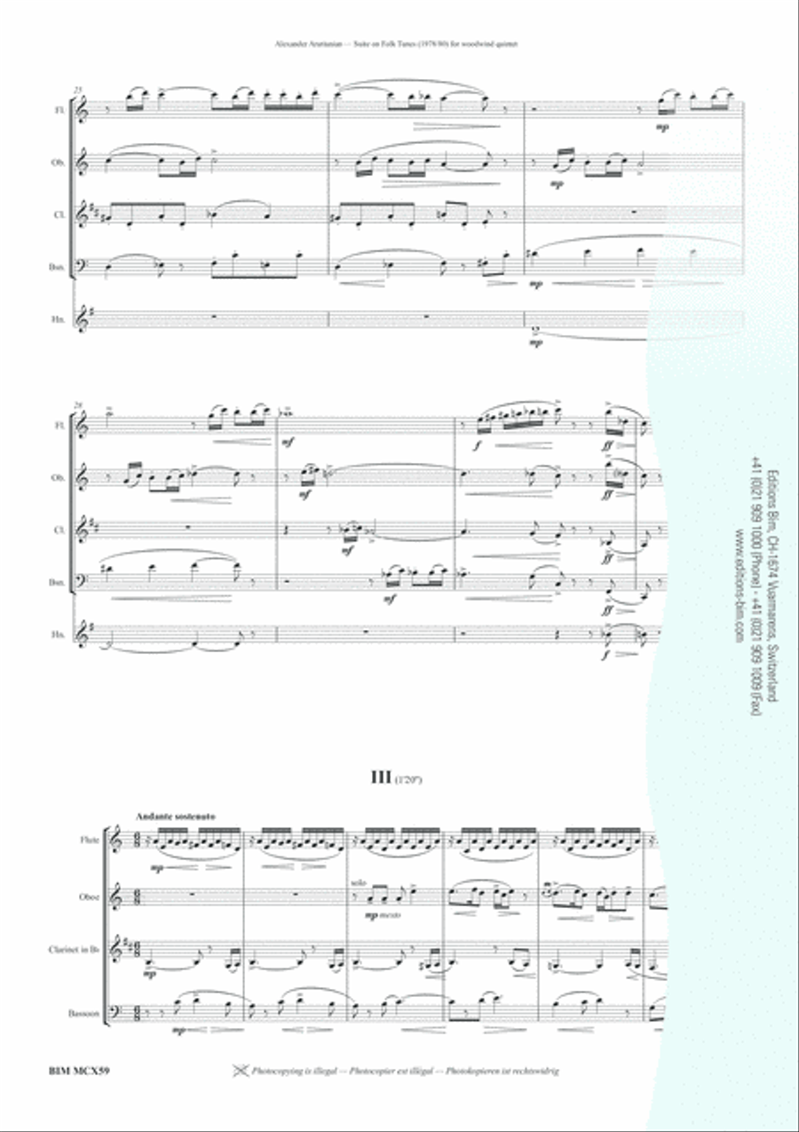 Suite on Folk Tunes Woodwind Quintet scores gallery preview page 4