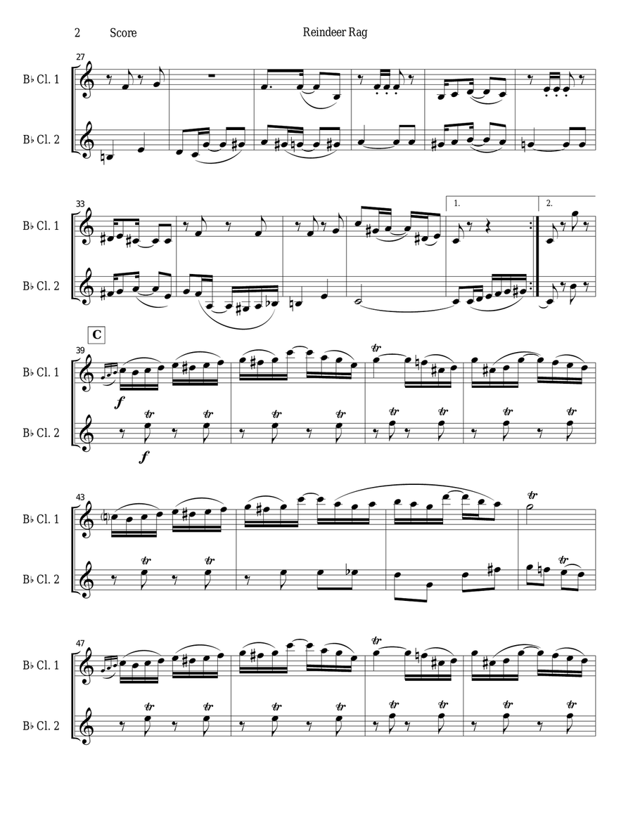 Reindeer Rag for Clarinet Duet Clarinet Duet scores gallery preview page 2